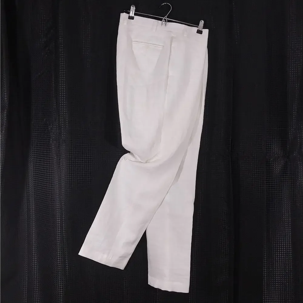 NWOT! CALVIN KLEIN! WHITE LINEN 100%, FLAT FRONT, STRAIGHT LEG PANTS! SZ 38x32
